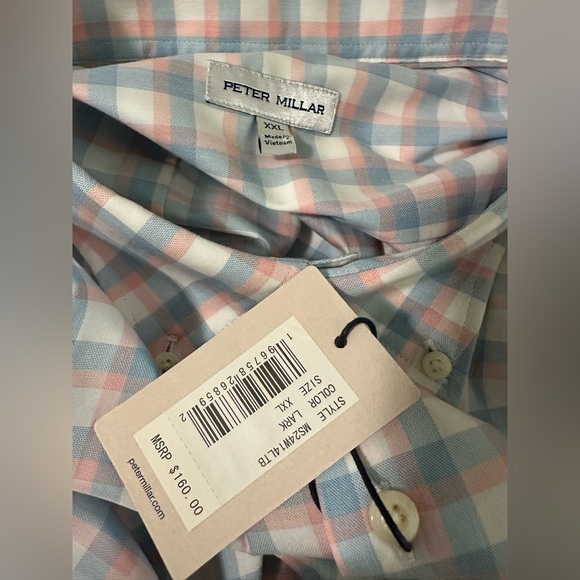 Peter Millar Men's Size 2XL Long Sleeve Button Up Shirt Pink Blue Plaid Lark NEW - Picture 7 of 7
